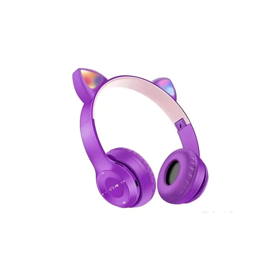 Maxron Led Işıklı Mor Kablosuz Bluetooth Kedi Kulaklık 5.0v
