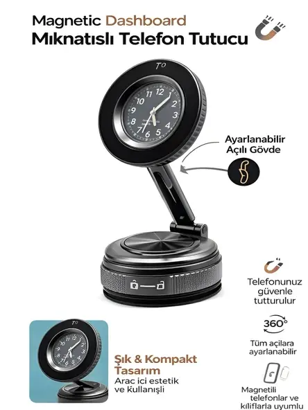 Saat Tasarımlı Araç İçi Telefon Tutucu MagSafe Manyetik 360 Ayarlanabilir