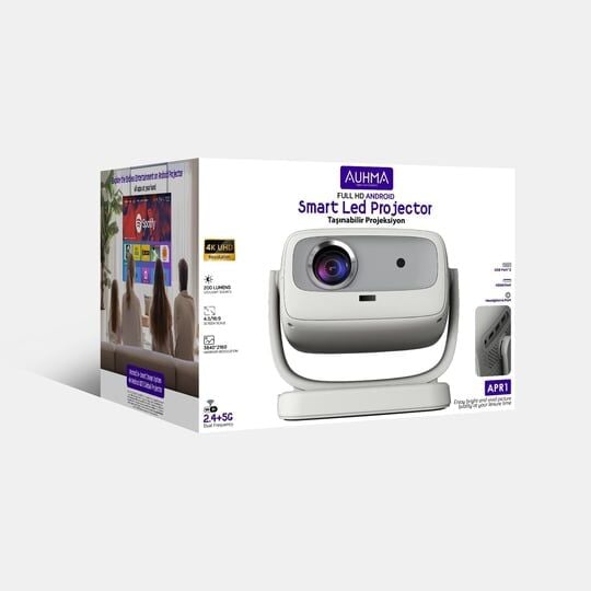 APR01 4K UHD Taşınabilir LED Projeksiyon | Full HD, 2.4+5G Wi-Fi | Ev Sineması Deneyimi