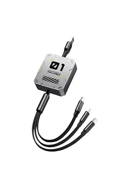 FC151 3 in 1 100W 3A Hızlı Şarjlı 1.2 Metre Geri Çekilebilir Çoklu Şarj Kablosu