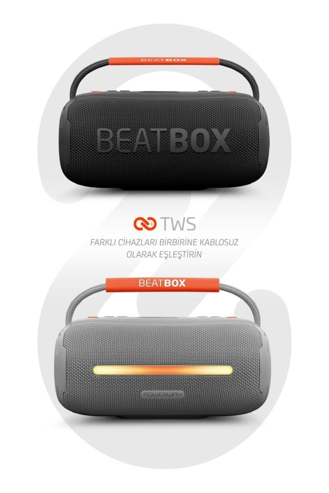 Powerway BeatBox Gri Led Işıklı Dayanıklı Ses Bombası Usb Sd Aux FM Radyo Bluetooh Hoparlör
