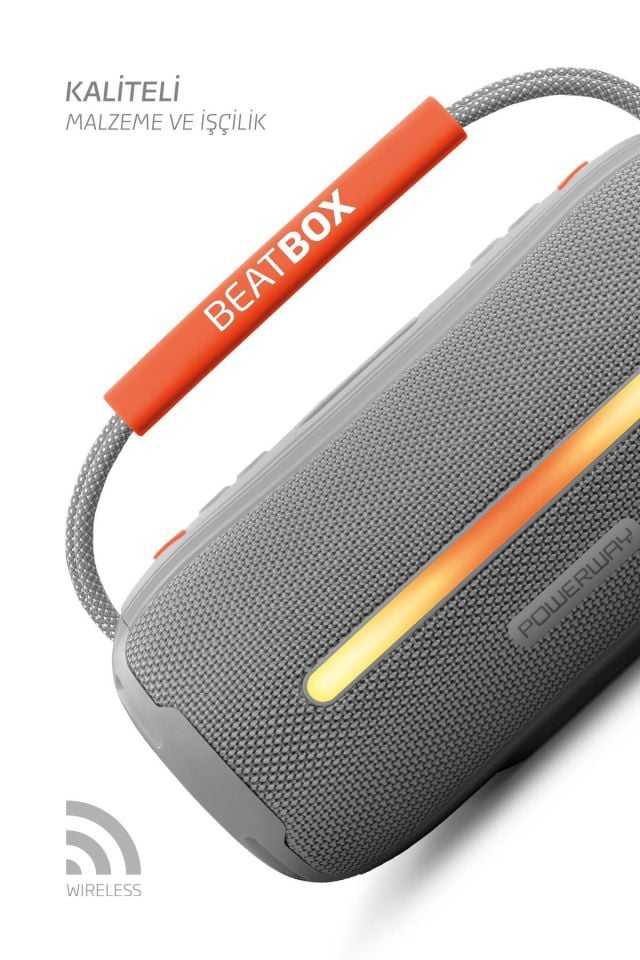 Powerway BeatBox Gri Led Işıklı Dayanıklı Ses Bombası Usb Sd Aux FM Radyo Bluetooh Hoparlör