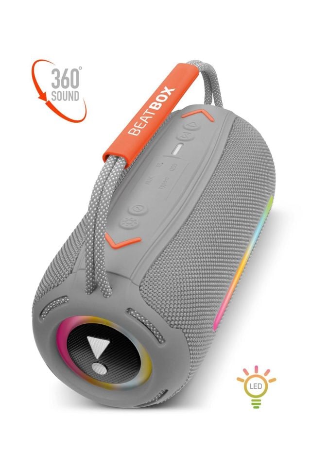 Powerway BeatBox Gri Led Işıklı Dayanıklı Ses Bombası Usb Sd Aux FM Radyo Bluetooh Hoparlör