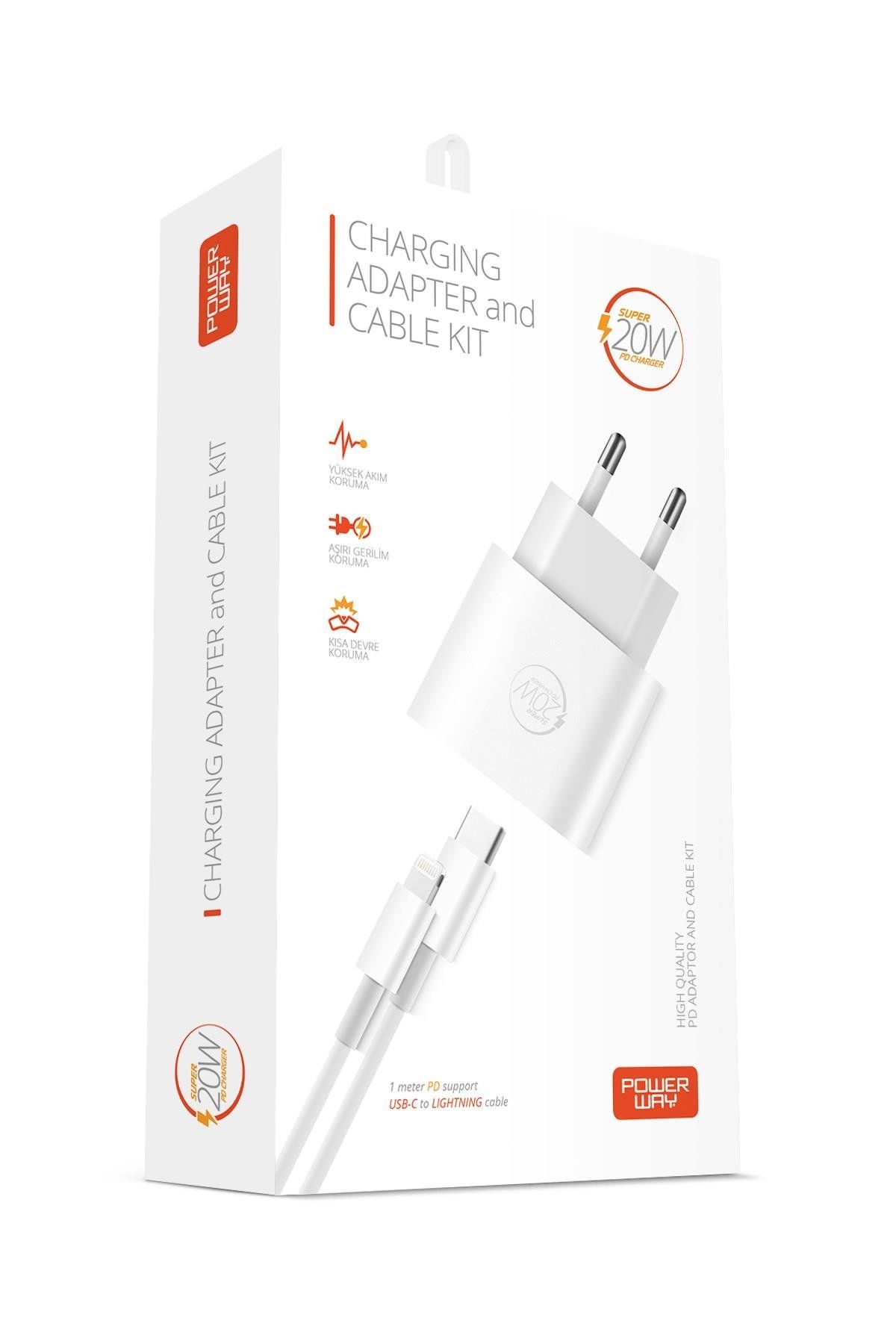 Powerway RXS20 PD 20W Type-C Girişli Hızlı Şarj Seti Kablo Dahil