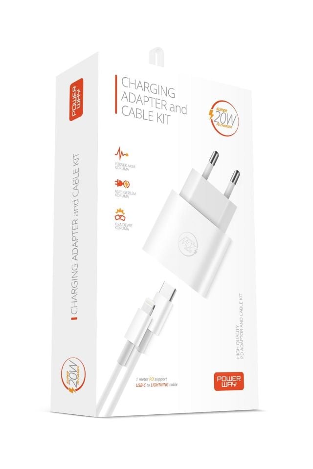Powerway RXS20 PD 20W Type-C Girişli Hızlı Şarj Seti Kablo Dahil