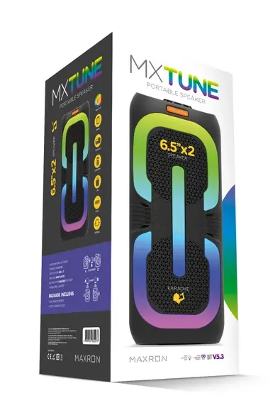 Maxron MXTune 16W Bluetooth Hoparlör Led Işıklı Ses Sistemi Parti Speaker Karaoke Özellikli