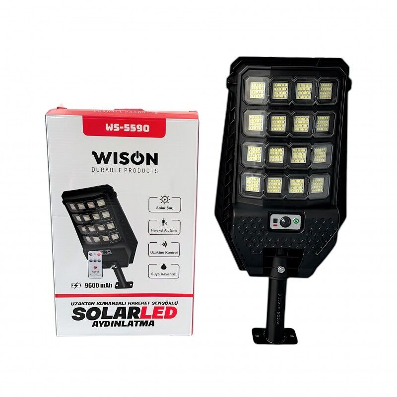Wıson WS-5590 Güneş Enerjili LED Dış Mekan Lambası – 9600 mAh, Uzaktan Kumanda & Hareket Sensörlü