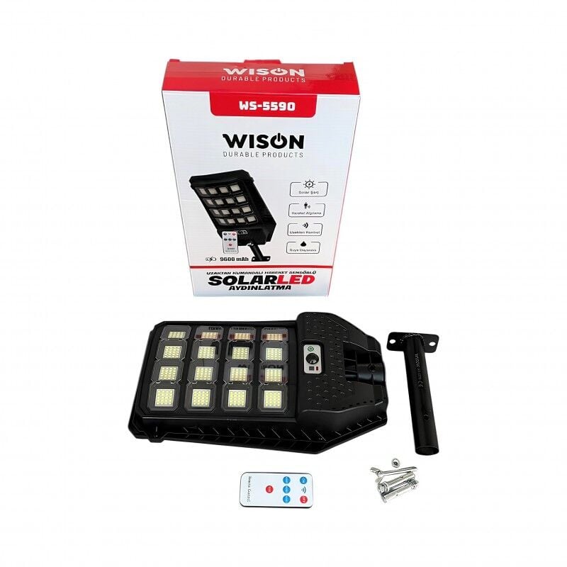Wıson WS-5590 Güneş Enerjili LED Dış Mekan Lambası – 9600 mAh, Uzaktan Kumanda & Hareket Sensörlü