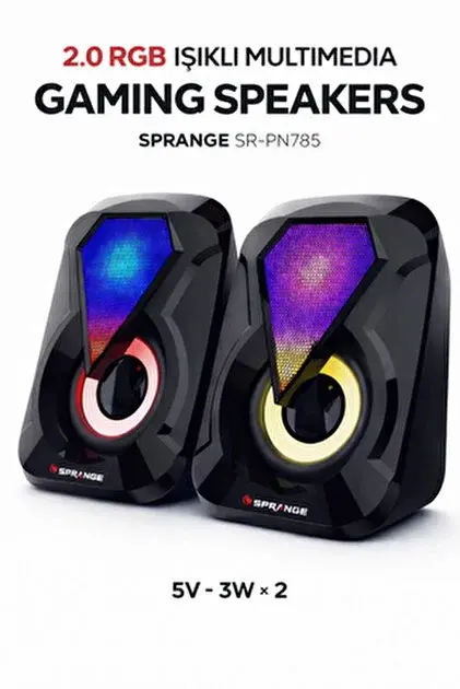Sprange SR-PN785 2.0 RGB Işıklı Multimedia 5V 3W*2 Gaming Oyuncu Speaker -Siyah