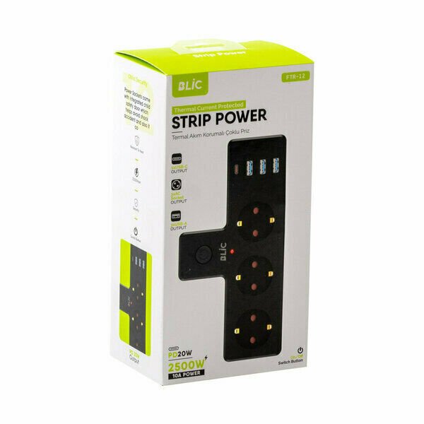 Blic FTR-12 Akım Korumalı Grup Priz Anahtarlı (3 Priz-3XUSB-1 Type-C)
