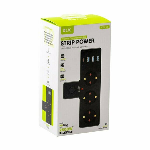 Blic FTR-12 Akım Korumalı Grup Priz Anahtarlı (3 Priz-3XUSB-1 Type-C)