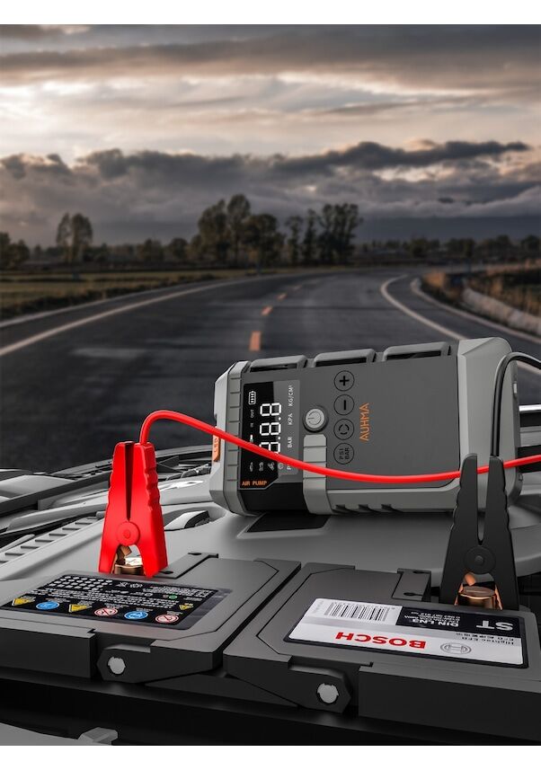 Auhma A7711 Jump Starter / Akü Takviye Cihazı 4'ü 1 Arada Powerbank, Hava Kompresörü, Lcd Ekran
