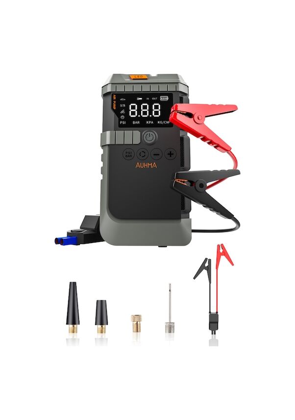 Auhma A7711 Jump Starter / Akü Takviye Cihazı 4'ü 1 Arada Powerbank, Hava Kompresörü, Lcd Ekran