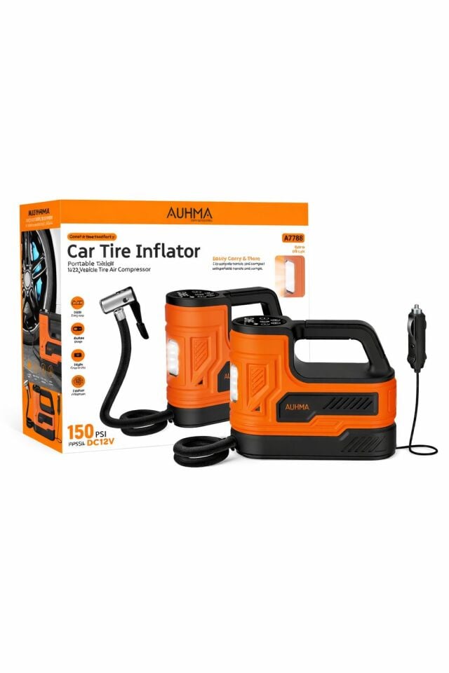 Auhma A7788 Araç Lastik Hava Kompresörü 150PSI 84W Led Işıkılı 12V Çakmaklık Girişli