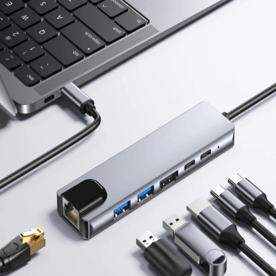 Xo Şarj Adaptörü Hub013 Usb C Hub 6 In 1 Tip C-hdmı 4k, 2 Usb 3.0 Bağlantı Noktası, 100w Pd
