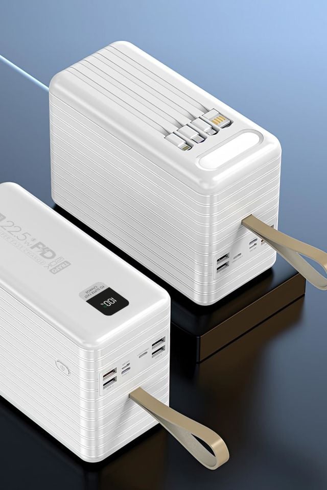 Powerway TRAFO120 Beyaz 120.000 Mah PD 22.5W Dahili Kablolu Hızlı Şarj Işıklı Powerbank