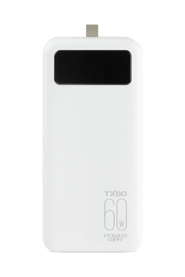 Powerway TX60 Beyaz 60.000 mAh Çoklu Çıkış Dijital Göstergeli Ekstra Kablolu Powerbank