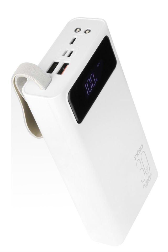 Powerway 30.000 Mah Dijital Göstergeli Gerçek 30.000 Mah Garantili Işıklı Type-c Girişli Tx30 Beyaz Powerbank