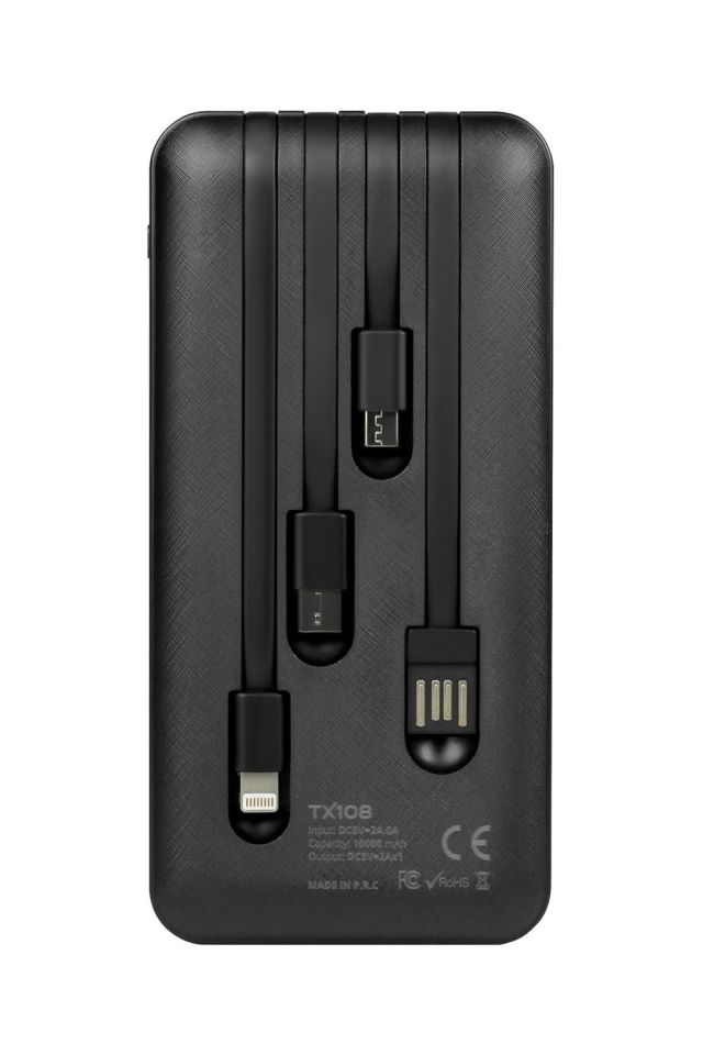 Powerway TX108 Siyah 10.000 mAh Dijital Göstergeli Ekstra Kablolu 4 Çıkışlı Powerbank