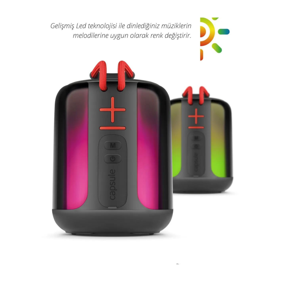 Powerway Capsule Taşınabilir Bluetooth Hoparlör Ses Bombası Yüksek Ses Gücü Sese Duyarlı Led Işık