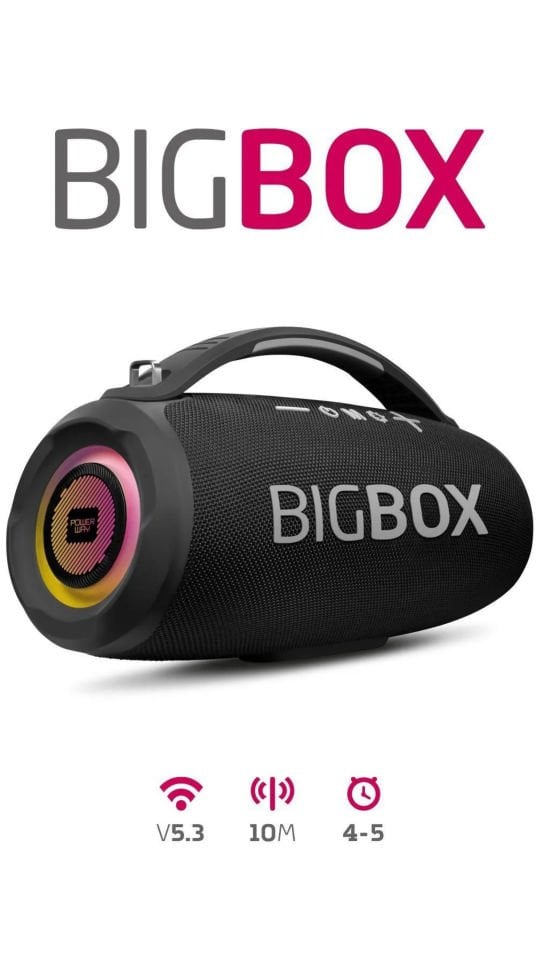 Powerway Bigbox 40W Güç Çift Bass Usb Hafıza Kartı Aux Fm Led Işıklı Bluetooth Hoparlör Hi-Fi Ses Bombası