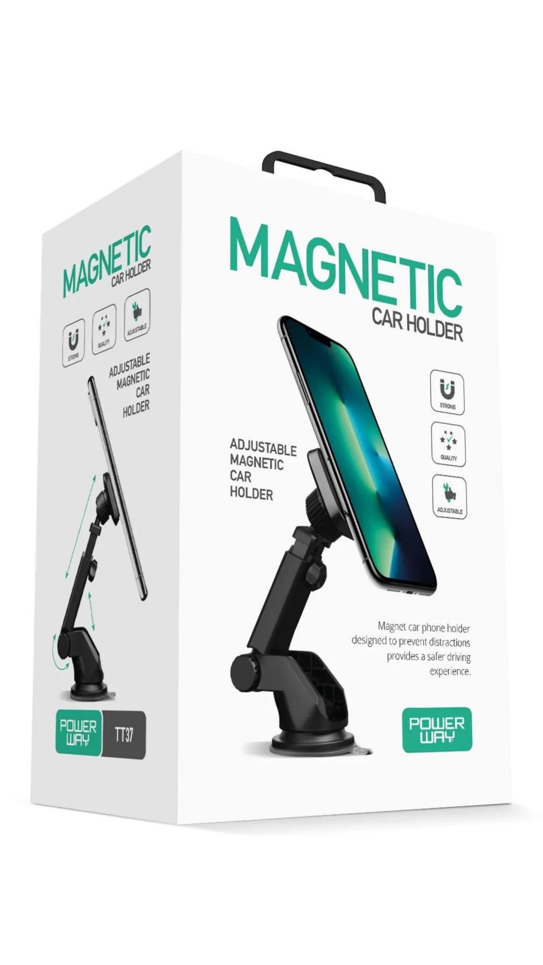 Powerway TT37 Araç İçi Mıknatıslı Telefon Tutucu Torpido ve Cam Uyumlu Çok Açılı Ayarlanabilir Vantuzlu