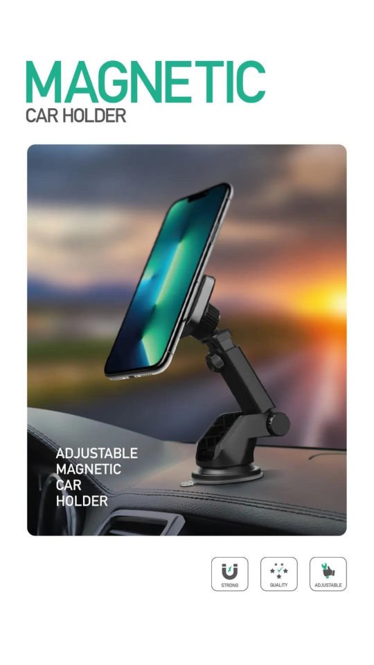 Powerway TT37 Araç İçi Mıknatıslı Telefon Tutucu Torpido ve Cam Uyumlu Çok Açılı Ayarlanabilir Vantuzlu