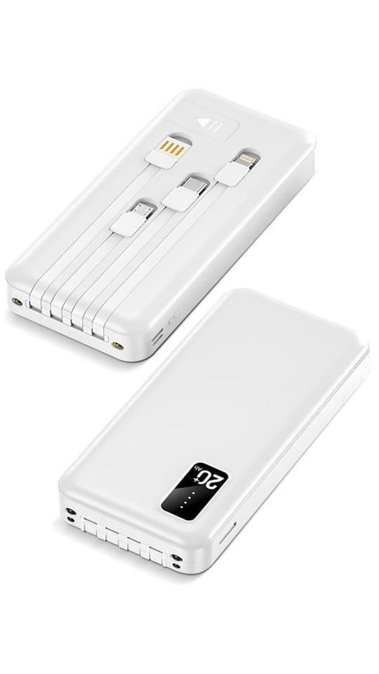 Powerway TX209 Beyaz 20.000 mAh Dijital Göstergeli Ekstra Kablolu Dahili Stand Powerbank