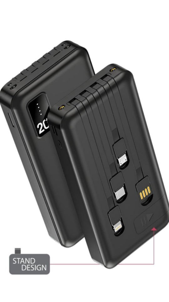 Powerway TX209 Siyah 20.000 mAh Dijital Göstergeli Ekstra Kablolu Dahili Stand Powerbank