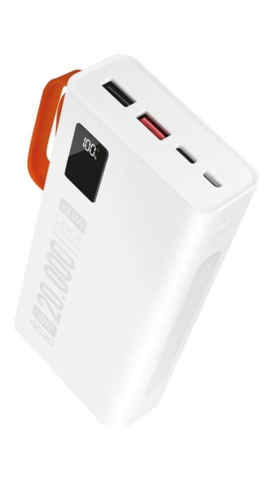 Powerway QC20 Beyaz 20.000 Mah PD 22.5W Dahili Kablolu Hızlı Şarj Led Işıklı Powerbank