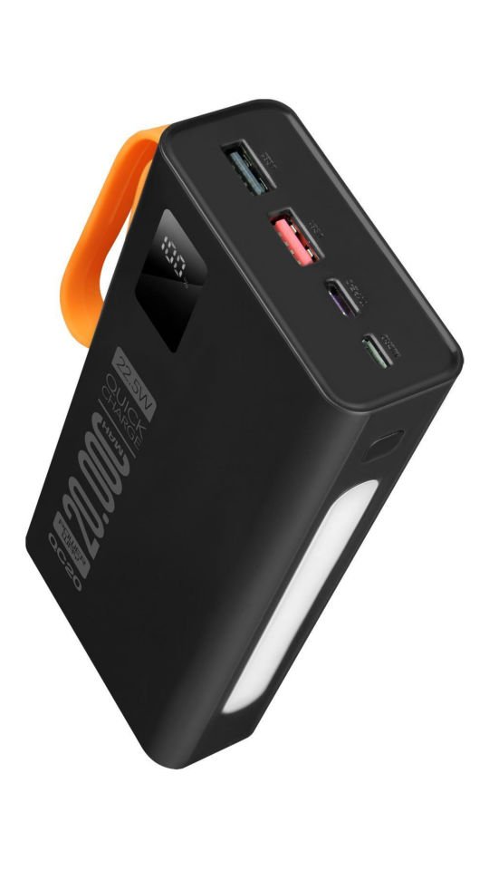 Powerway QC20 Siyah 20.000 Mah PD 22.5W Dahili Kablolu Hızlı Şarj Led Işıklı Powerbank