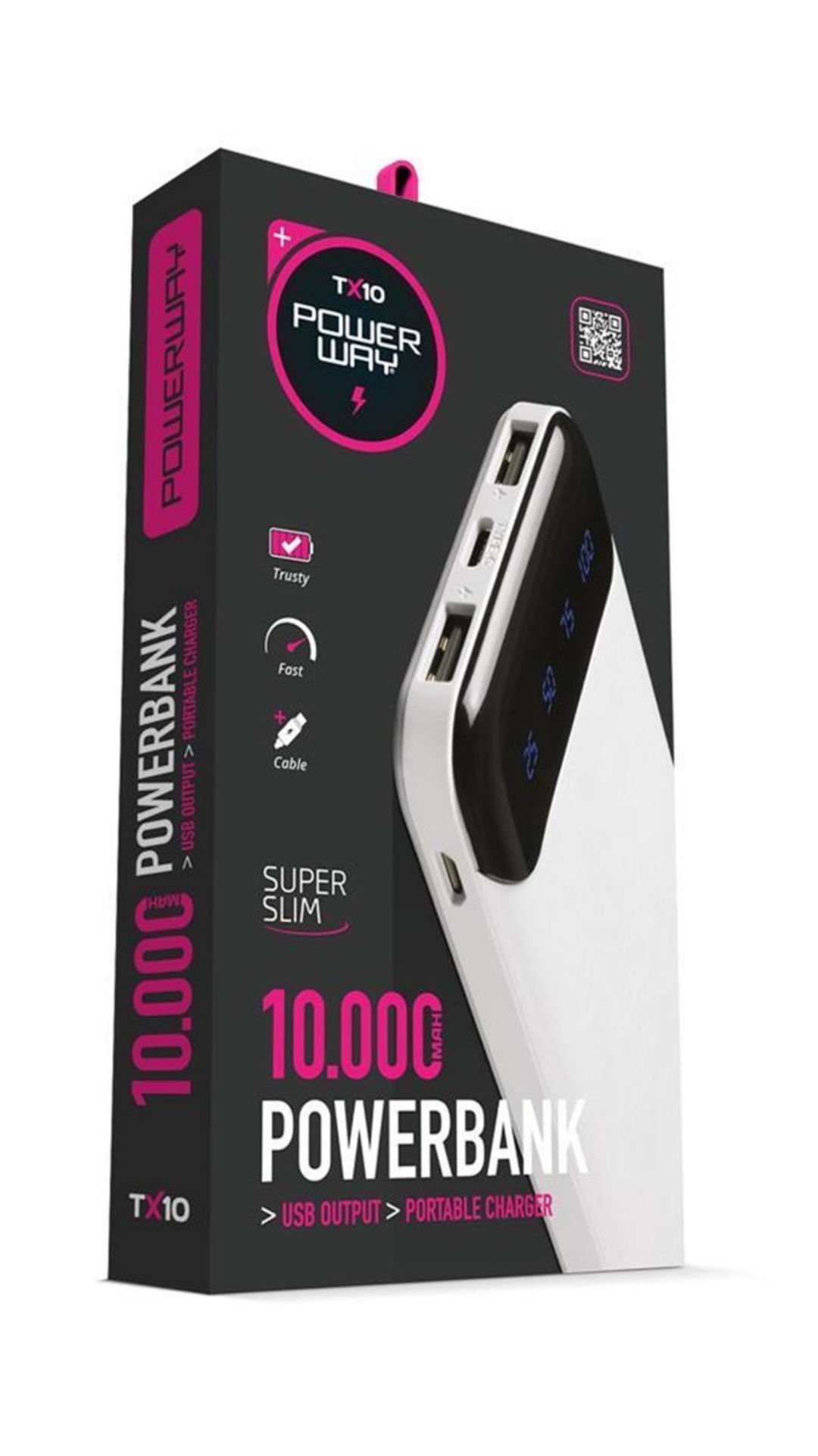 Powerway TX10 Beyaz 10.000 mAh Dijital Göstergeli 2 Çıkışlı Powerbank