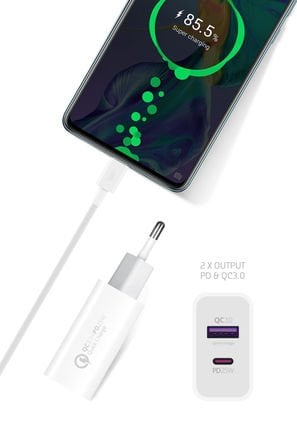 Powerway HW25 PD 25W USB QC 3.0 Çift Girişli Hızlı Şarj Adaptörü