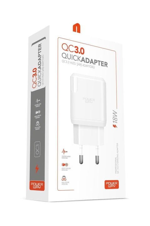 Powerway QC3 USB Girişli 3 Amper 18W Hızlı Şarj Adaptörü