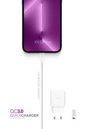 Powerway QCL30 Iphone 18W Hızlı Şarj Lightning Şarj Cihazı (Kablo Dahil)