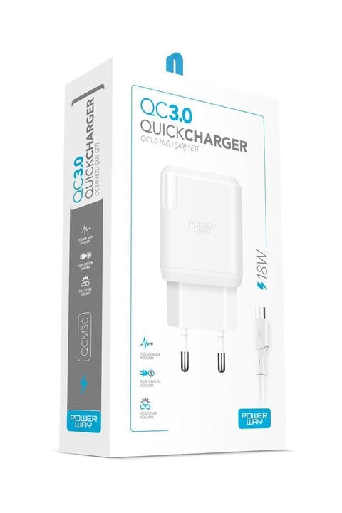 Powerway QCM30 Micro Usb Girişli 3A 18W Hızlı Şarj Seti Orijinal