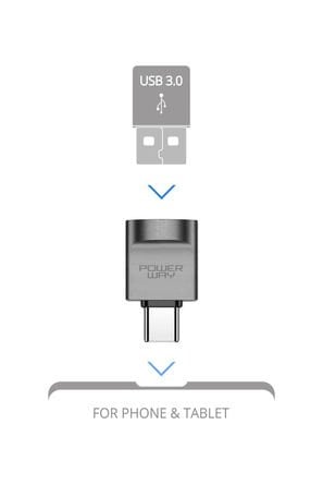 Powerway Mini Type-C Otg to Usb 3.0 Yüksek Hızlı Otg Çevirici Dönüştürücü Adaptör