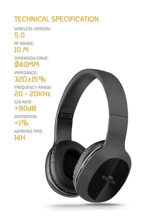 Powerway Justone Kulak Üstü Bluetooth Kulaklık Micro SD & AUX Girişli
