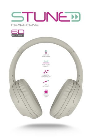 Powerway Stune Kulaküstü Bej Bluetooth Kulaklık 6D Sound 18 Saat Kullanım Süresi