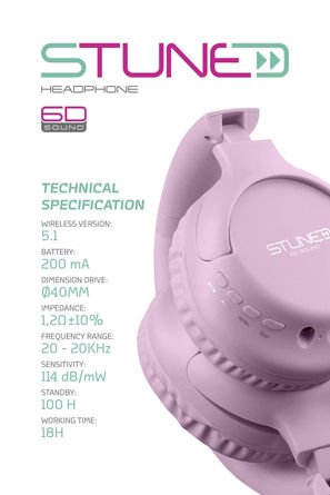 Powerway Stune Kulaküstü Pembe Bluetooth Kulaklık 6D Sound 18 Saat Kullanım Süresi