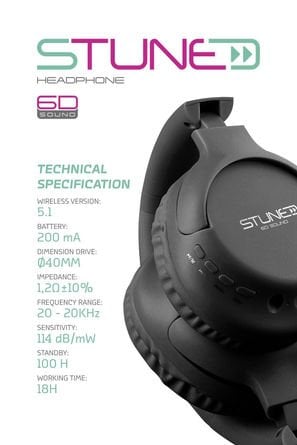 Powerway Stune Kulaküstü Siyah Bluetooth Kulaklık 6D Sound 18 Saat Kullanım Süresi