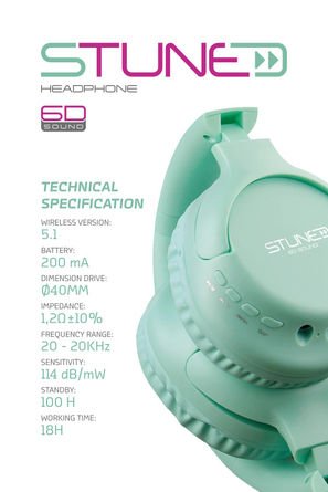 Powerway Stune Kulaküstü Turkuaz Bluetooth Kulaklık 6D Sound 18 Saat Kullanım Süresi
