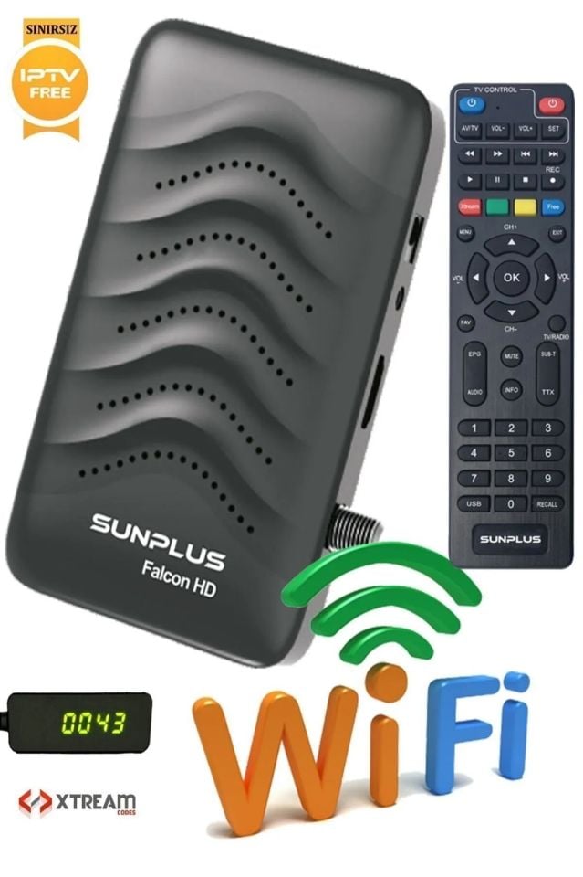 Sunplus Falcon Çanaklı-Çanaksız Wi-fi Dahil Full Hd Sınırsız Sinema Paketli Uydu Alıcısı