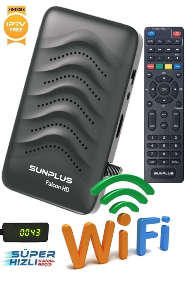 Sunplus Falcon Çanaklı-Çanaksız Wi-fi Dahil Full Hd Sınırsız Sinema Paketli Uydu Alıcısı