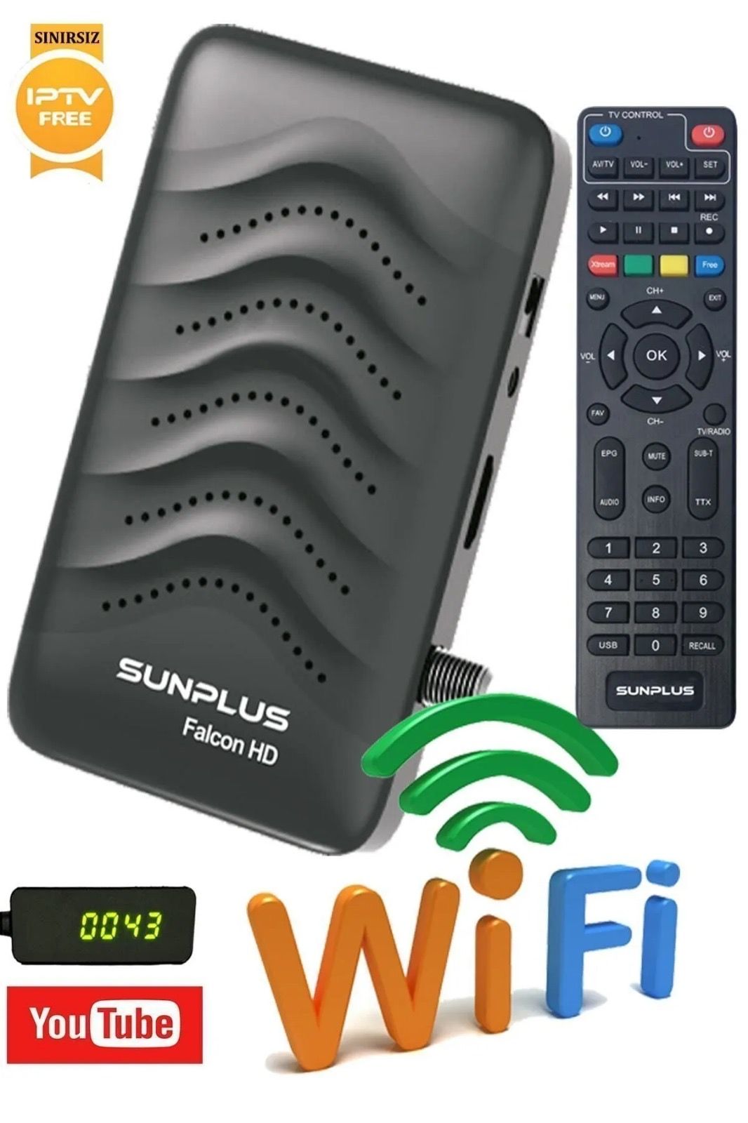 Sunplus Falcon Çanaklı-Çanaksız Wi-fi Dahil Full Hd Sınırsız Sinema Paketli Uydu Alıcısı