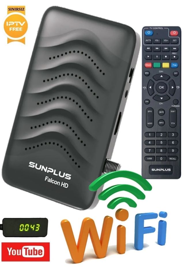 Sunplus Falcon Çanaklı-Çanaksız Wi-fi Dahil Full Hd Sınırsız Sinema Paketli Uydu Alıcısı
