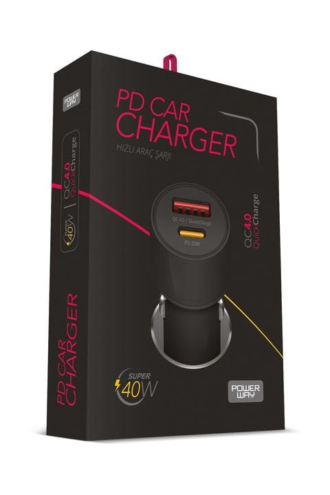 Powerway CC40 PD40W Hızlı Şarj Usb-A ve Type-C Girişli Araç Içi Çakmaklık Şarj Adaptörüü