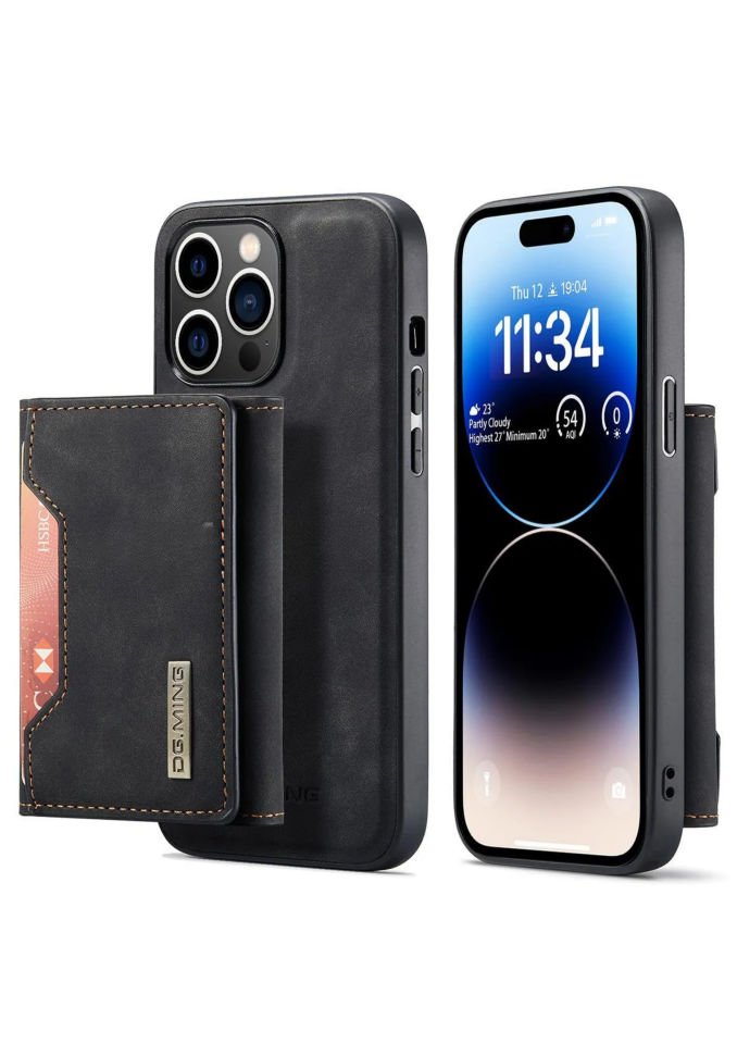 İphone 13 Pro Max Uyumlu Ayrılabilen Cüzdanlı Deri Telefon Kılıfı Siyah