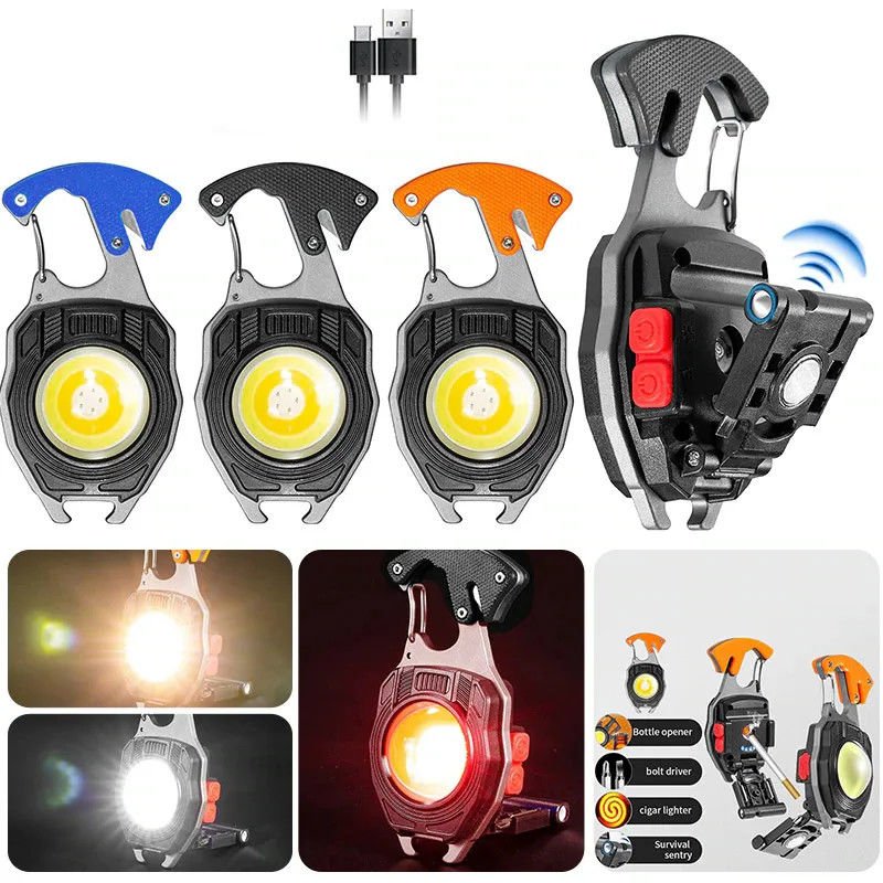 Powerdex PD-808 Çok Fonksiyonlu Tornavida Düdük Şişe Açacağı Ateş Yakıcı Mıknatıslı Type-C Şarjlı Anahtarlık Fener