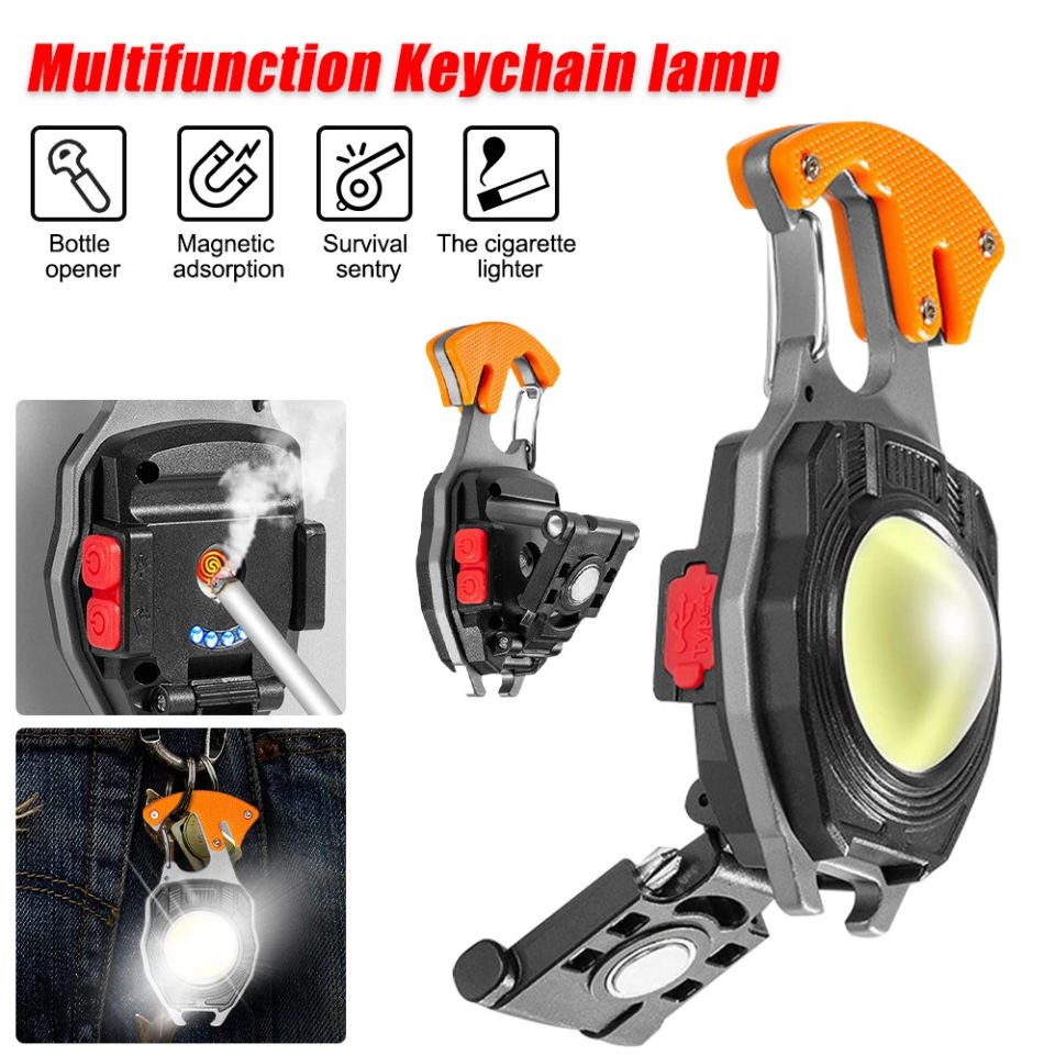 Powerdex PD-808 Çok Fonksiyonlu Tornavida Düdük Şişe Açacağı Ateş Yakıcı Mıknatıslı Type-C Şarjlı Anahtarlık Fener